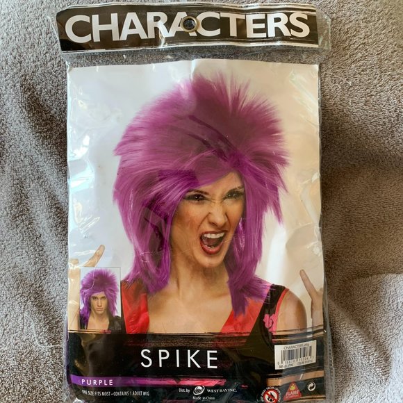 West Bay Characters Spike Synthetic Wig Purple Rockstar Band Punk Rock Stage - Picture 2 of 8